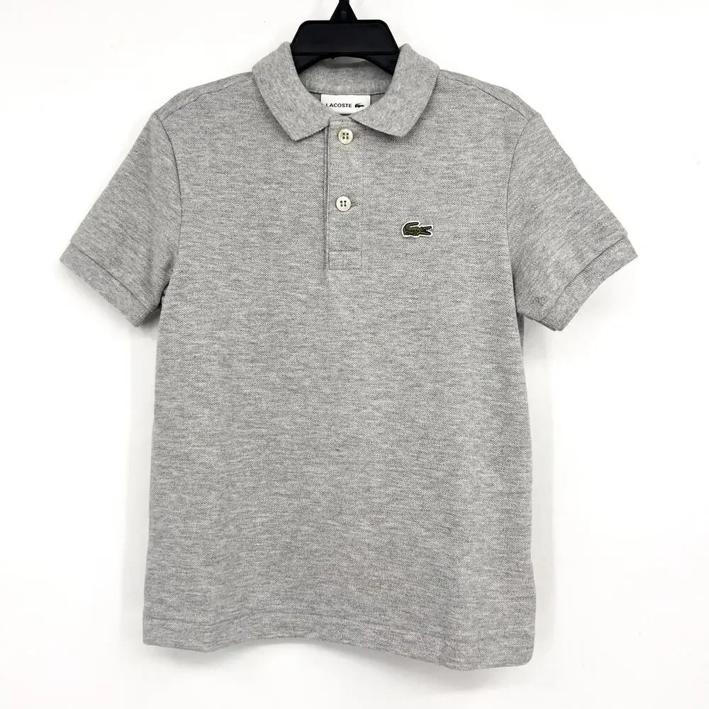LACOSTE Kids Short Sleeve Classic Pique Polo Shirt SIZE 5 Grey NWT